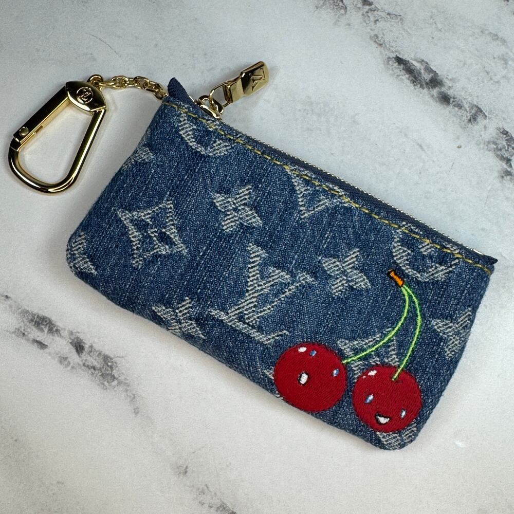 Louis Vuitton Denim Key Pouch Cherry LV X TM Murakami Monogram Cerises Bag Rare - Picture 12 of 14
